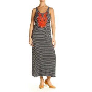 THML Embroidered Striped Maxi ress Black White Orange Size XS